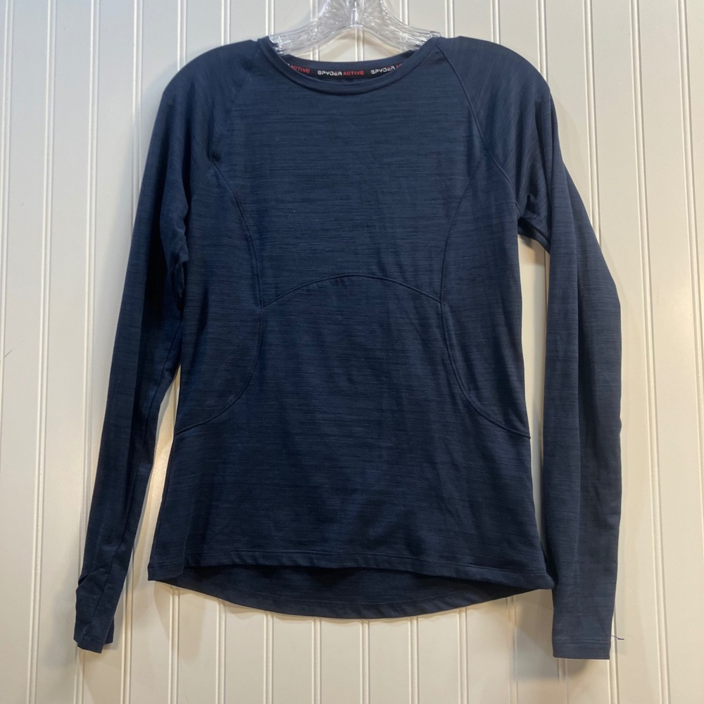 Spyder Active Women Navy Blue Long Sleeve Thumbhole Base Layer Top S Performance